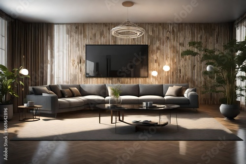 Modern furnitures in a stage set living room of a modern house

 photo