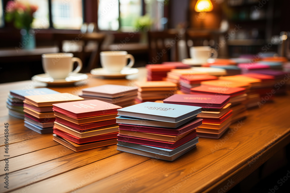 A cozy coffee shop setting with stacks of colorful hardcover books and warm ambient lighting, perfect for a relaxing read. A cozy coffee shop setting with stacks of colorful hardcover books and warm ambient lighting, perfect for a relaxing read.