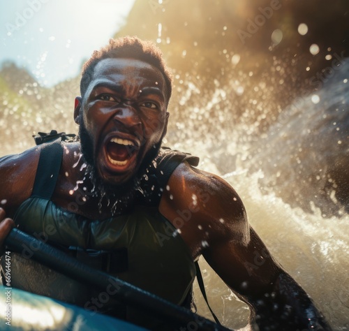 Black Male Rafting Outfitter Water Eddy Background Generative AI © Johnathan
