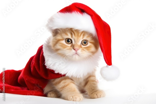 A Festive Feline Posing in a Santa Hat and Relaxing Created With Generative AI Technology © Karlaage