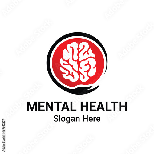 Mental Health Care Logo Design. Psychotherapy Symbol. Human Head with Brain Sign Concept.