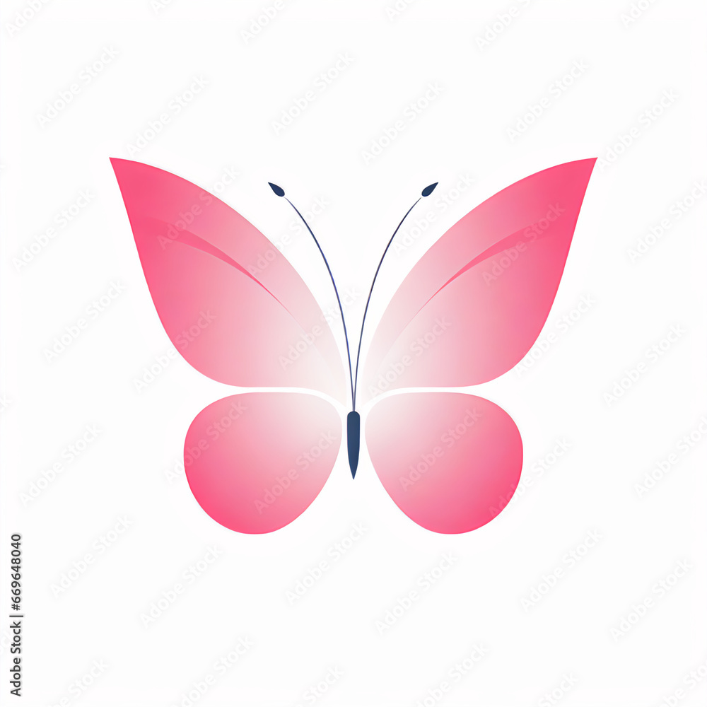 Premium Minimalist Pink Butterfly Icon: Symmetrical High-End Vector Art Illustration on White Background