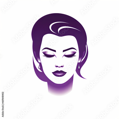 High-End Minimalist Vector Art: Symmetrical Illustration of a Beautiful Woman on White Background - SVG, Purple Icon