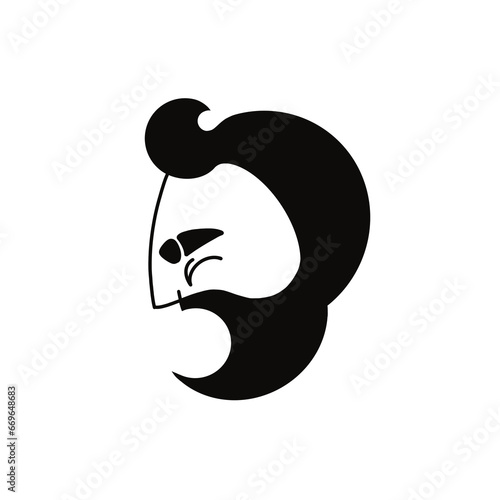 raster black and white of hipster man logo. Silhouette of hipster guy in profile for barber shop. Elements for logo and tattoo in hipster style