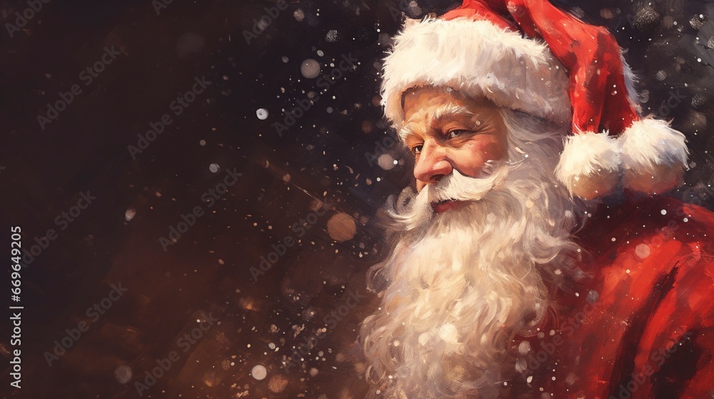Santa Claus, rendered in impressionism style, copy space, generative ai Santa Claus, rendered in impressionism style, copy space, generative ai