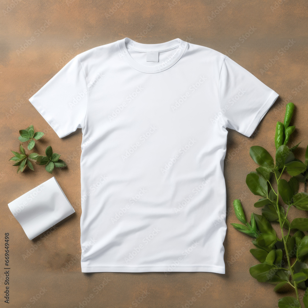 White t-shirt mockup on wooden table. Ready for your mockup design template. Blank t-shirt mockup White t-shirt mockup on wooden table. Ready for your mockup design template. Blank t-shirt mockup