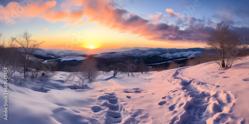 Beautiful winter sunrise over the mountains