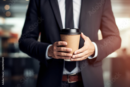 businessman holding a cup of coffee