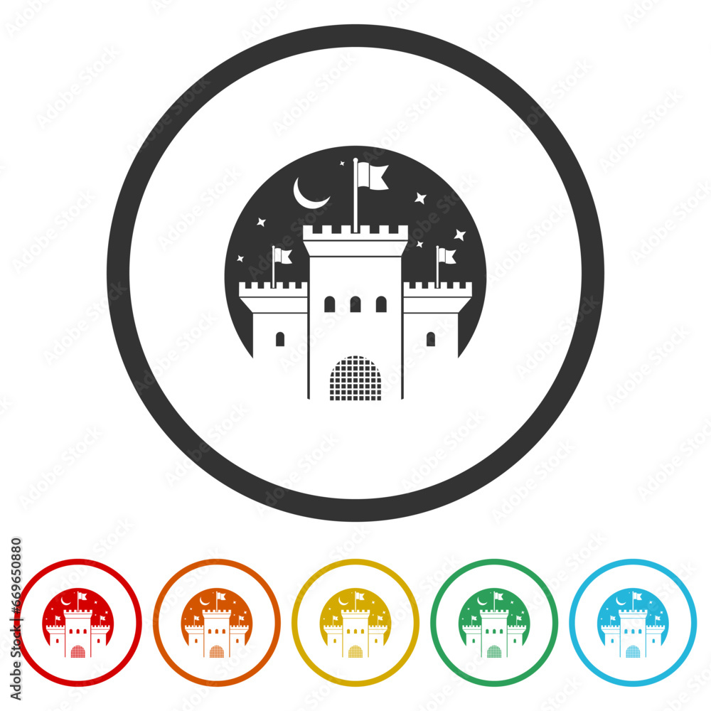 Castle logo. Set icons in color circle buttons