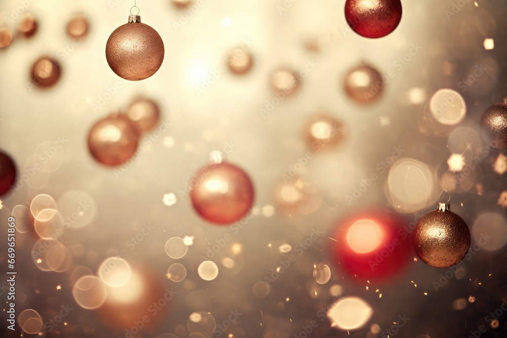 Golden Christmas tree toy balls on festive bokeh background. Golden Christmas tree toy balls on festive bokeh background.