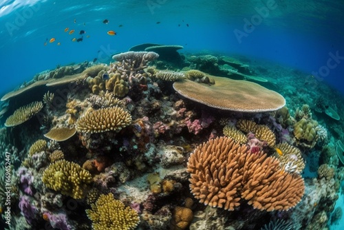 Vibrant reef teeming with marine life. Generative AI