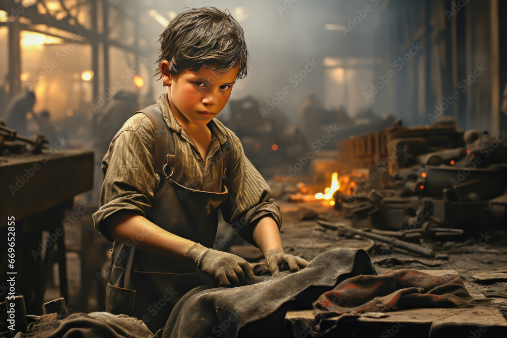 Child laborer working in a factory