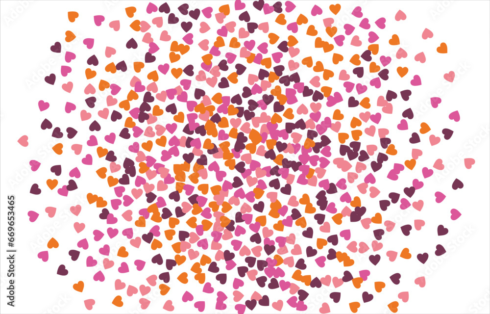 Frame shape of a heart. Valentine's Day, wedding invitation. Pink confetti hearts. Vector illustration