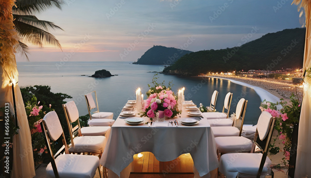 luxury dinner beach view generate ai