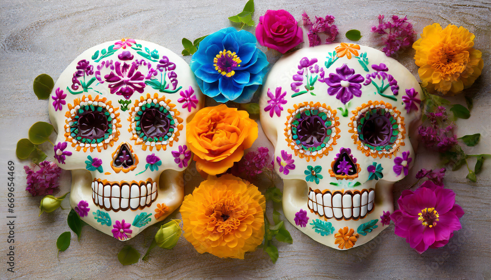 sugar skulls symbol of the day of the dead dia de los muertos