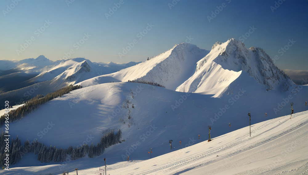 snow covered mountains with ski slope ai generative