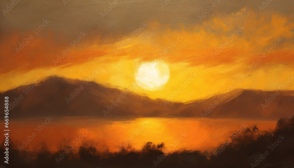 oil painting of a sunset silhouette with warm colored background hd phone wallpaper ai generated