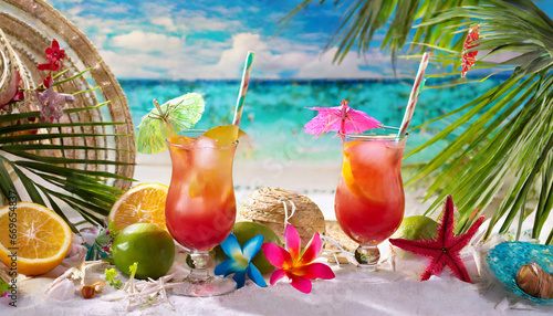 tropical cocktails in beach decorations
