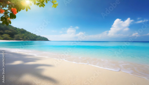 beautiful white sand beach and tropical sea summer vacation background copy space