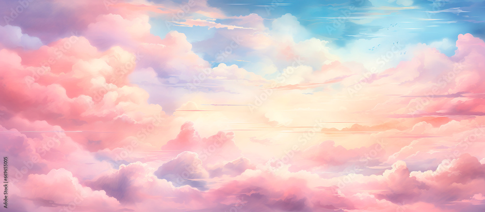 Colorful sky with clouds. Nature background, 3d illustration