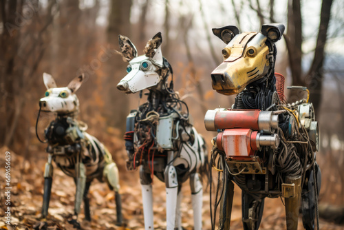 Robot dogs in a robot park.
