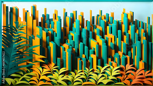 Papercraft City view colorful background wallpaper 