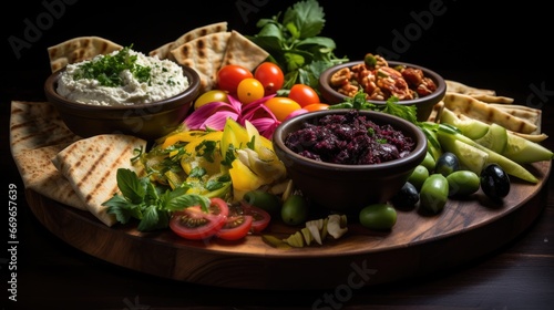 A colorful Mediterranean mezze platter. AI Generative photo