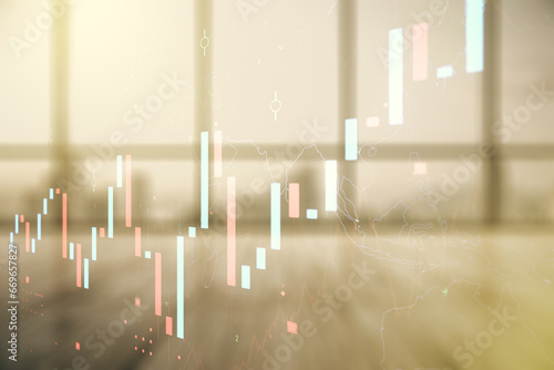 Multi exposure of virtual abstract financial graph interface on modern interior background  financial and trading concept