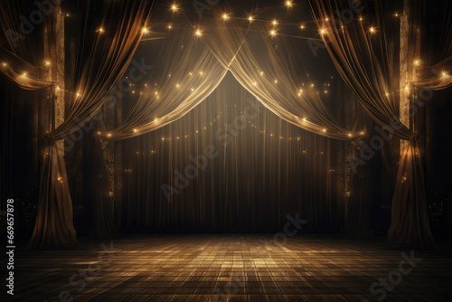 Empty stage with curtains and spotlights