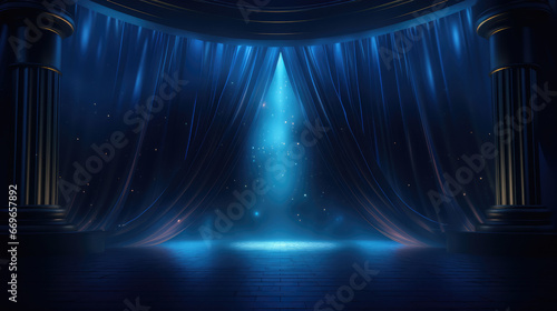 Empty stage with spotlights, curtain and spotlights