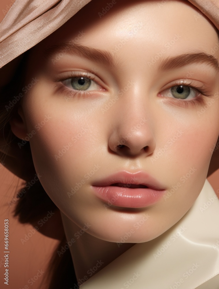 Dewy skin and rosy cheeks the artistry of professional makeup in a fashion portrait. Dewy skin and rosy cheeks the artistry of professional makeup in a fashion portrait.