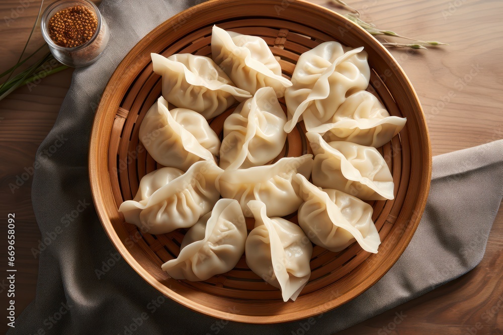 Asian cuisine, dumplings on a plate, light background Asian cuisine, dumplings on a plate, light background