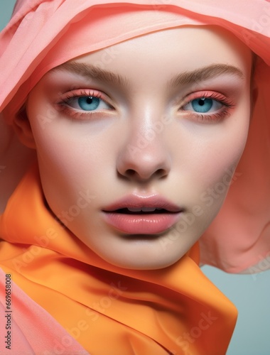 Dewy skin and rosy cheeks the artistry of professional makeup in a fashion portrait.