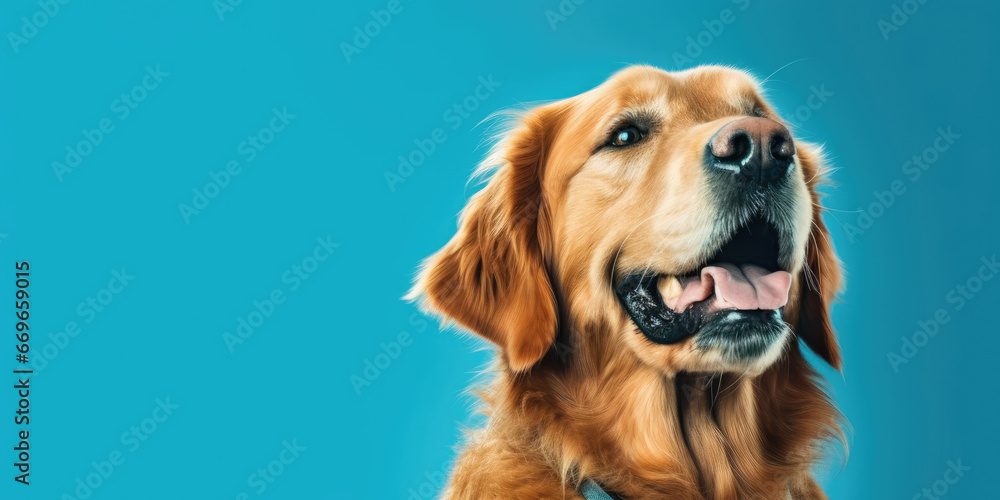 Portrait of a Happy Golden Retriever Dog in a Colored Background