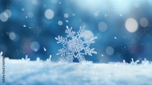Snowflake on snow with bokeh background © Tida