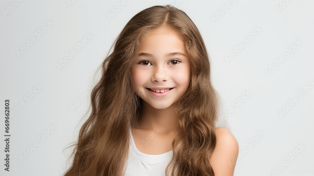 Acloseup photo portrait of a cute beautiful young girl kid smiling with clean teeth. Used for a dental ad. Acloseup photo portrait of a cute beautiful young girl kid smiling with clean teeth. Used for a dental ad.