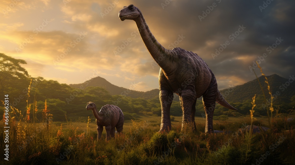 Obraz premium Brachiosaurus with baby