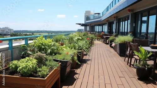 A rooftop garden with fruits and vegetables growing