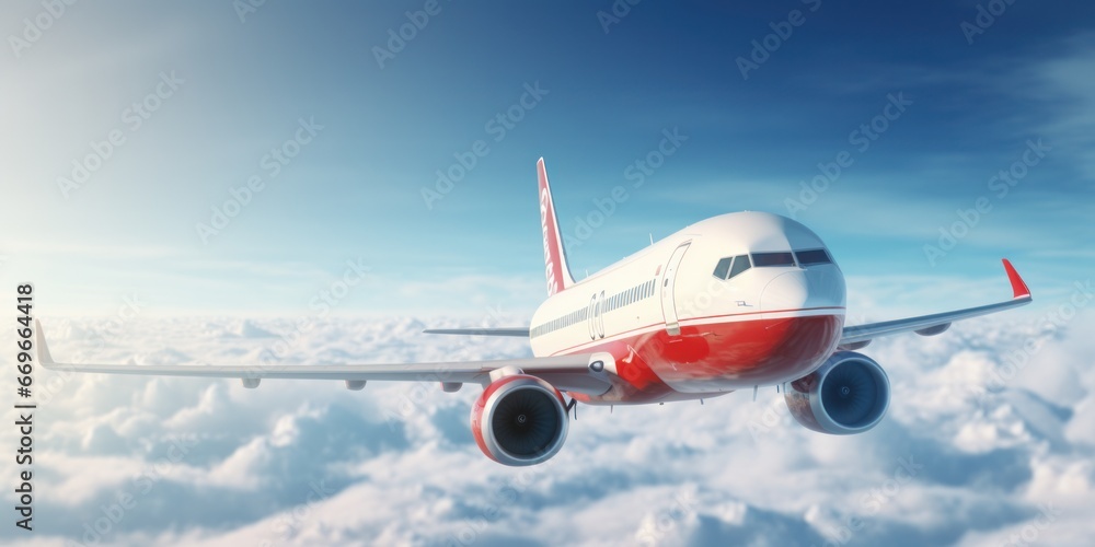 Obraz premium Air Transportation: Red and White Santa Plane Soars Through the Skies for Christmas and New Year's Travel Abroad