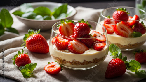 Delicious panna cotta with strawberries