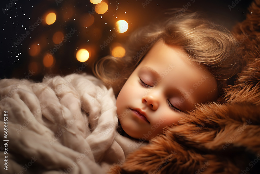 Waiting for Santa Claus. Adorable little Caucasian little girl sleeping on the background of Christmas tree. Waiting for Santa Claus. Adorable little Caucasian little girl sleeping on the background of Christmas tree.