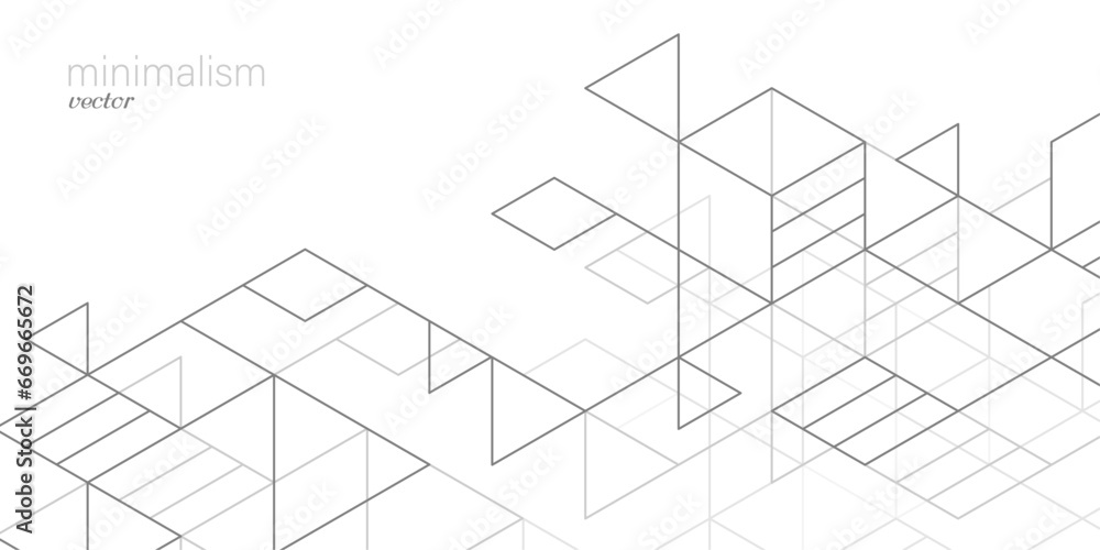 White background from cubes and lines. Linear geometric drawing. Abstraction, Vector illustration.