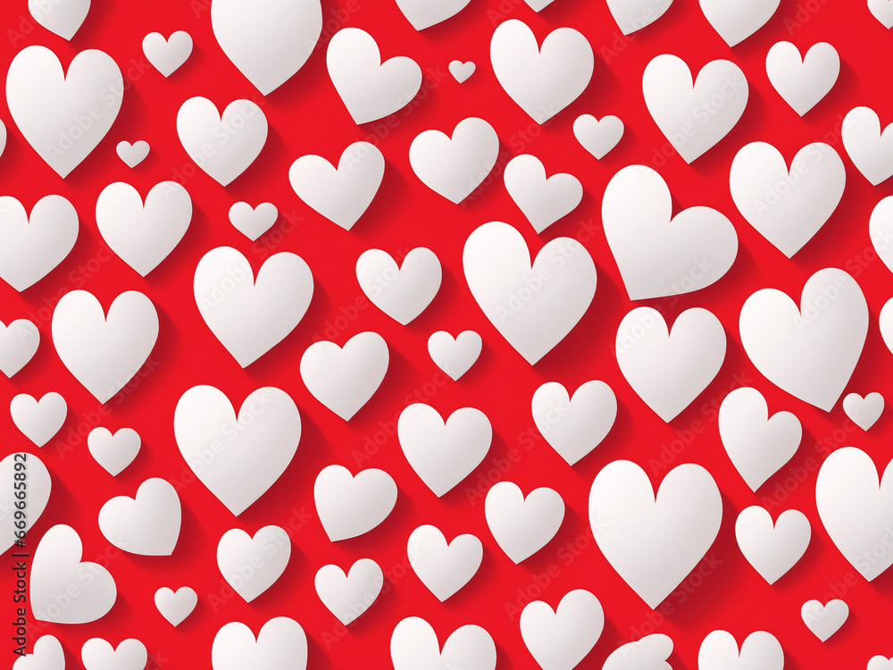 White hearts on red background. Valentines day background.