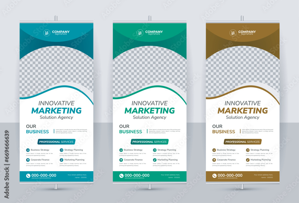 Eye caching modern corporate business rollup banner design with trendy style color and creative shapes - obrazy, fototapety, plakaty 