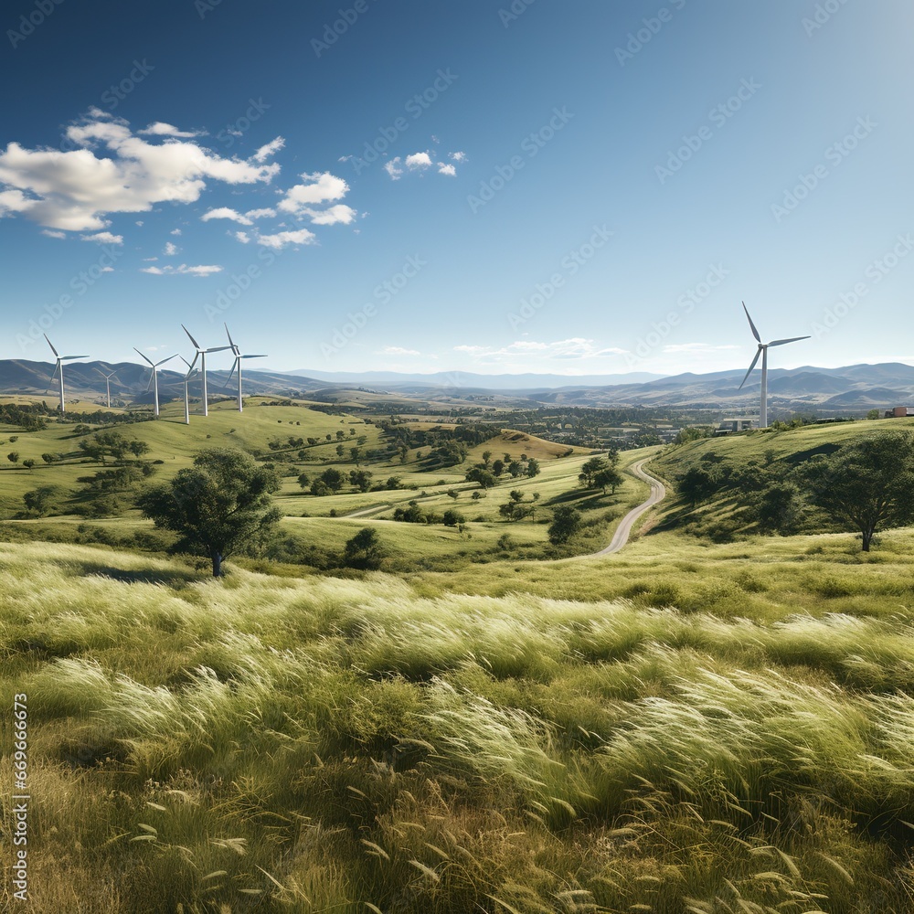 Fototapeta premium A wind turbine field on a hilltop