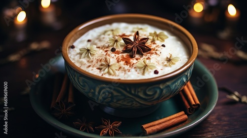 Bowl of Arroz Con Leche with a Sprinkle of Cinnamon 