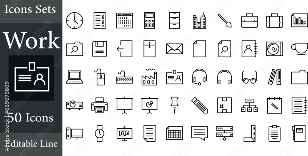 Work Line Icon Set stock illustration