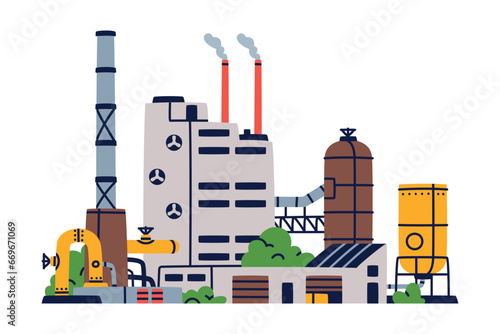 Factory as Industrial Manufacturing Building with Chimney Vector Illustration