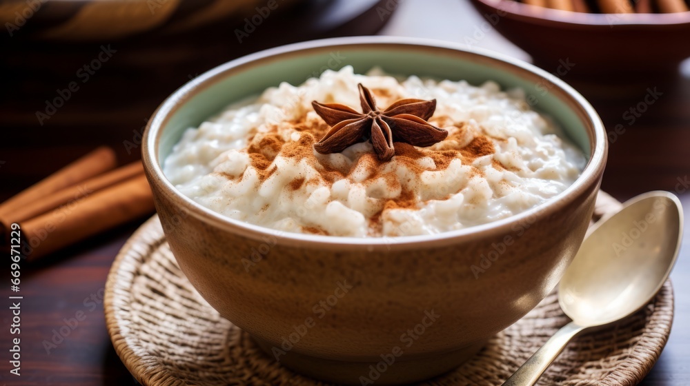 Bowl of Arroz Con Leche with a Sprinkle of Cinnamon Bowl of Arroz Con Leche with a Sprinkle of Cinnamon
