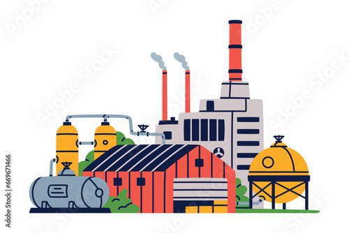 Factory as Industrial Manufacturing Building with Chimney Vector Illustration
